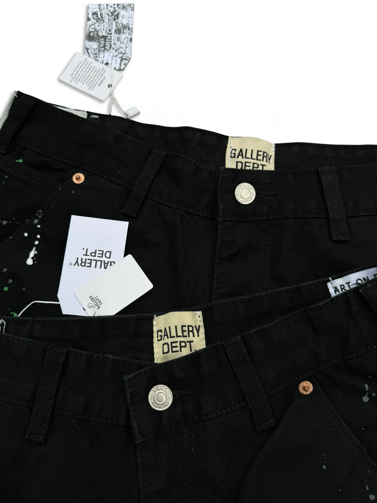 -Size upper body P220#G33 GALLERY DEPT. Spliced ​​washed retro jeans for men and women, high street splash-ink pants, micro-flared casual trousers, trendy couple, same style. Color: black. Size: S-XXL (corresponding to 28-36)